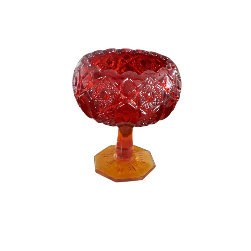Vtg. Imperial Ruby Amberina Pressed Glass Pedestal Compote Candy Dish